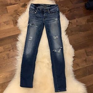 American Eagle size 00 dark wash distressed jeans